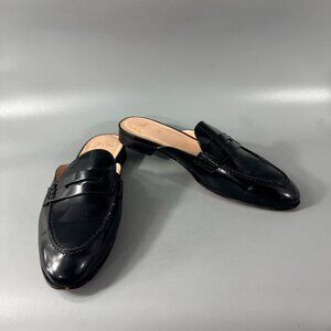 J. Crew Academy Penny-Loafer Mules in Black Patent Leather, Size 8.5